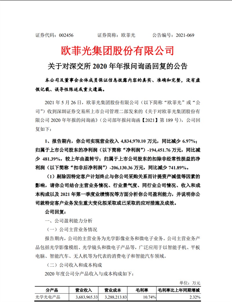 欧菲光公告